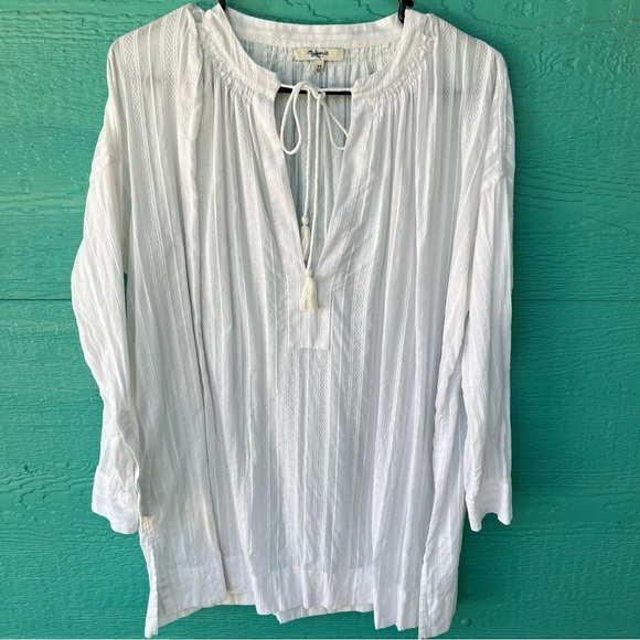 Madewell Gauzy Cotton Pullover Peasant White Tunic Semi-Sheer Tassel Ties SZ XS - Picture 1 of 8